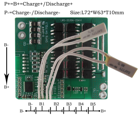 리튬 이온 배터리 팩용 18.5V 30A 5S LTO 배터리 BMS 1.6mm 두께