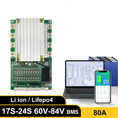 똑똑한 건전지 보호 널, BT UART 60V 72V를 가진 균형 장치 17S-24S 80A를 가진 BMS